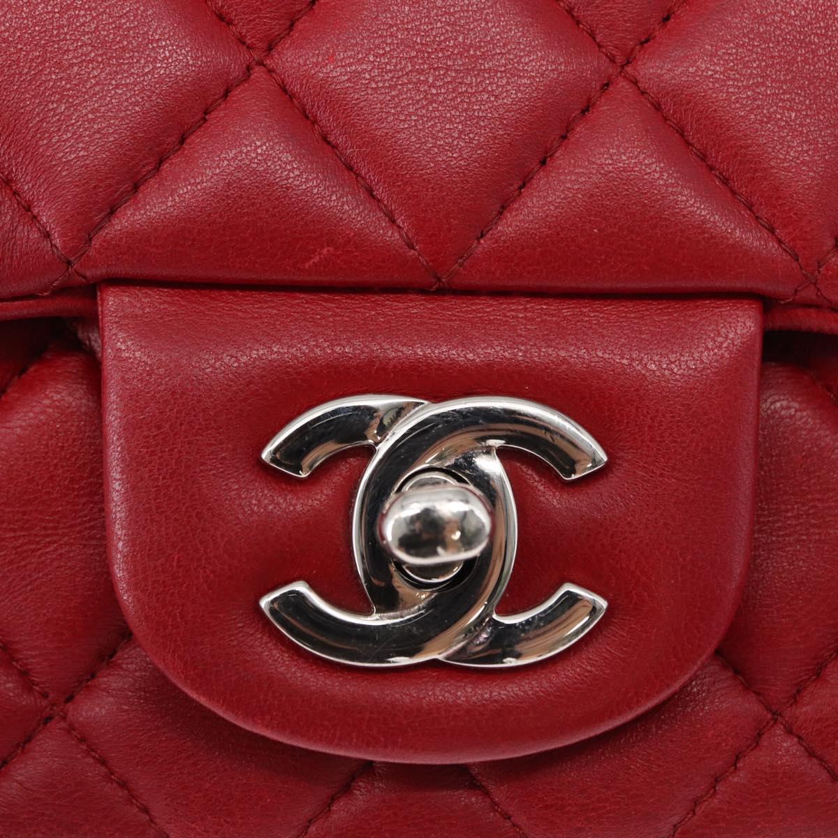 CHANEL Mini Materasse 17 Chain Shoulder Bag Lamb Skin Red Silver CC Auth 152236V