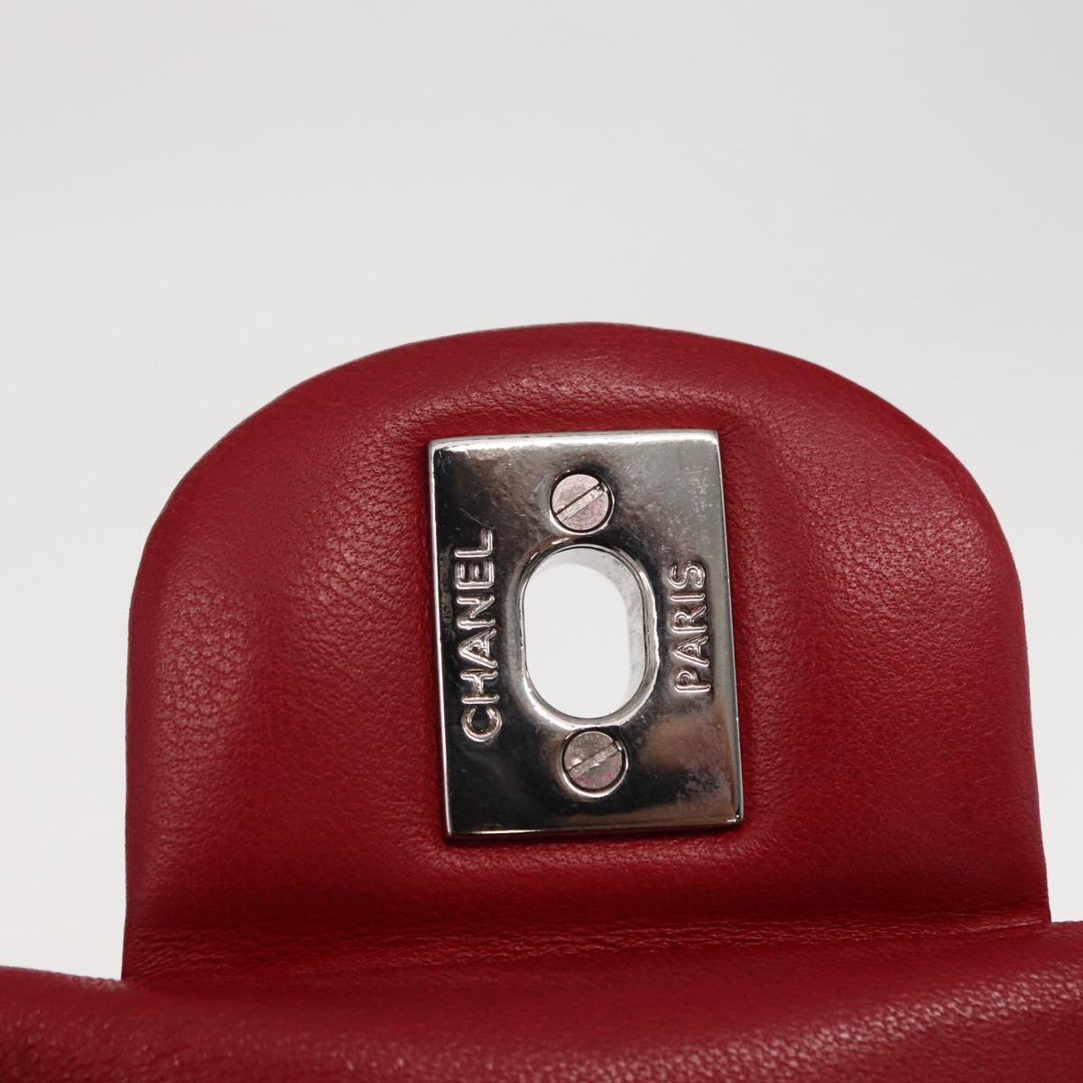 CHANEL Mini Materasse 17 Chain Shoulder Bag Lamb Skin Red Silver CC Auth 152236V