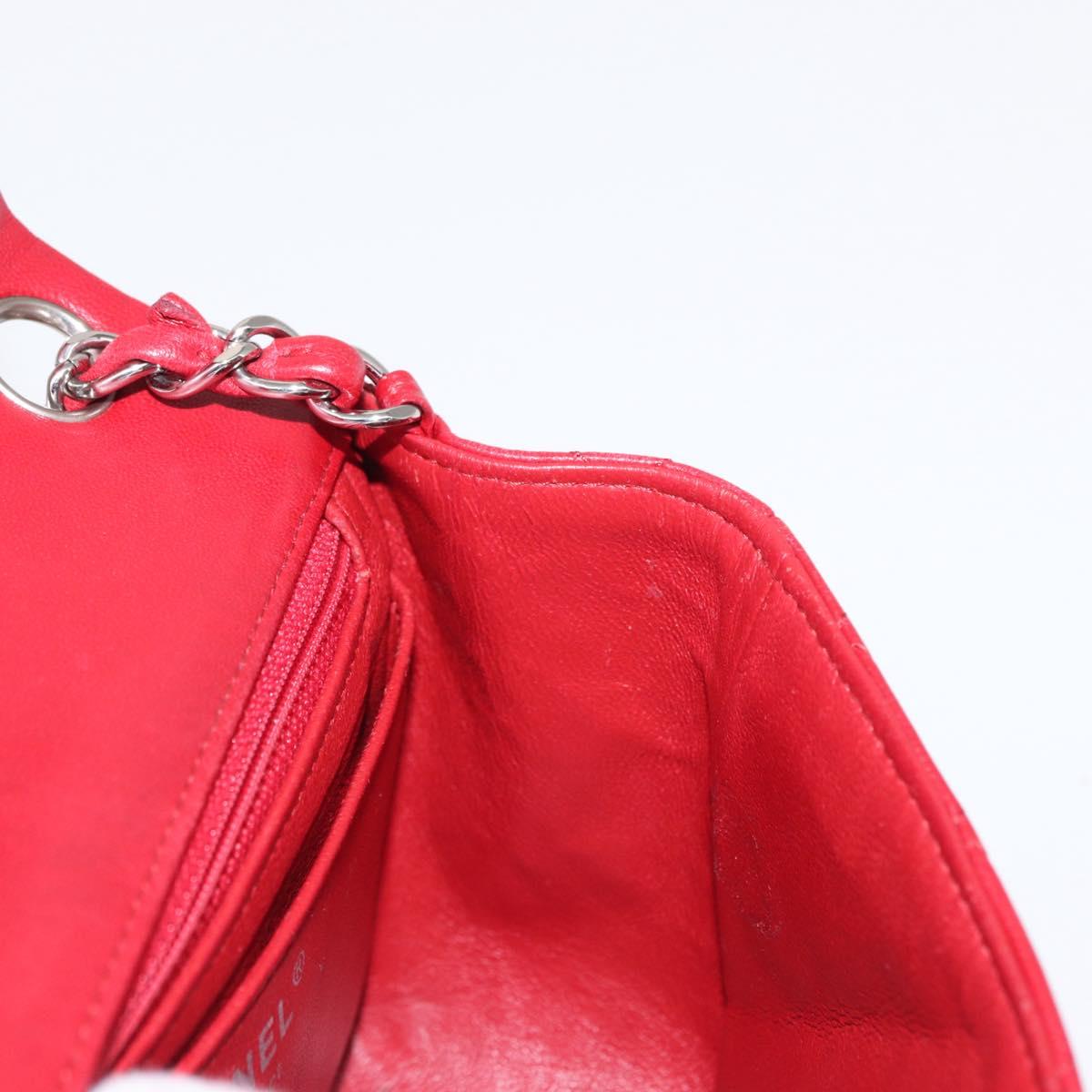CHANEL Mini Materasse 17 Chain Shoulder Bag Lamb Skin Red Silver CC Auth 152236V