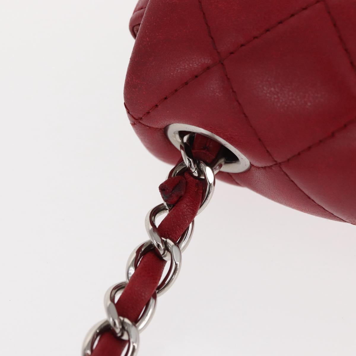 CHANEL Mini Materasse 17 Chain Shoulder Bag Lamb Skin Red Silver CC Auth 152236V