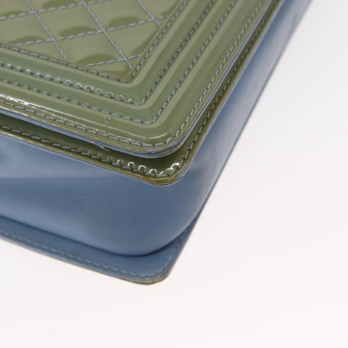 CHANEL Chain Boy Chanel Shoulder Bag Patent leather Green Blue CC Auth 152239