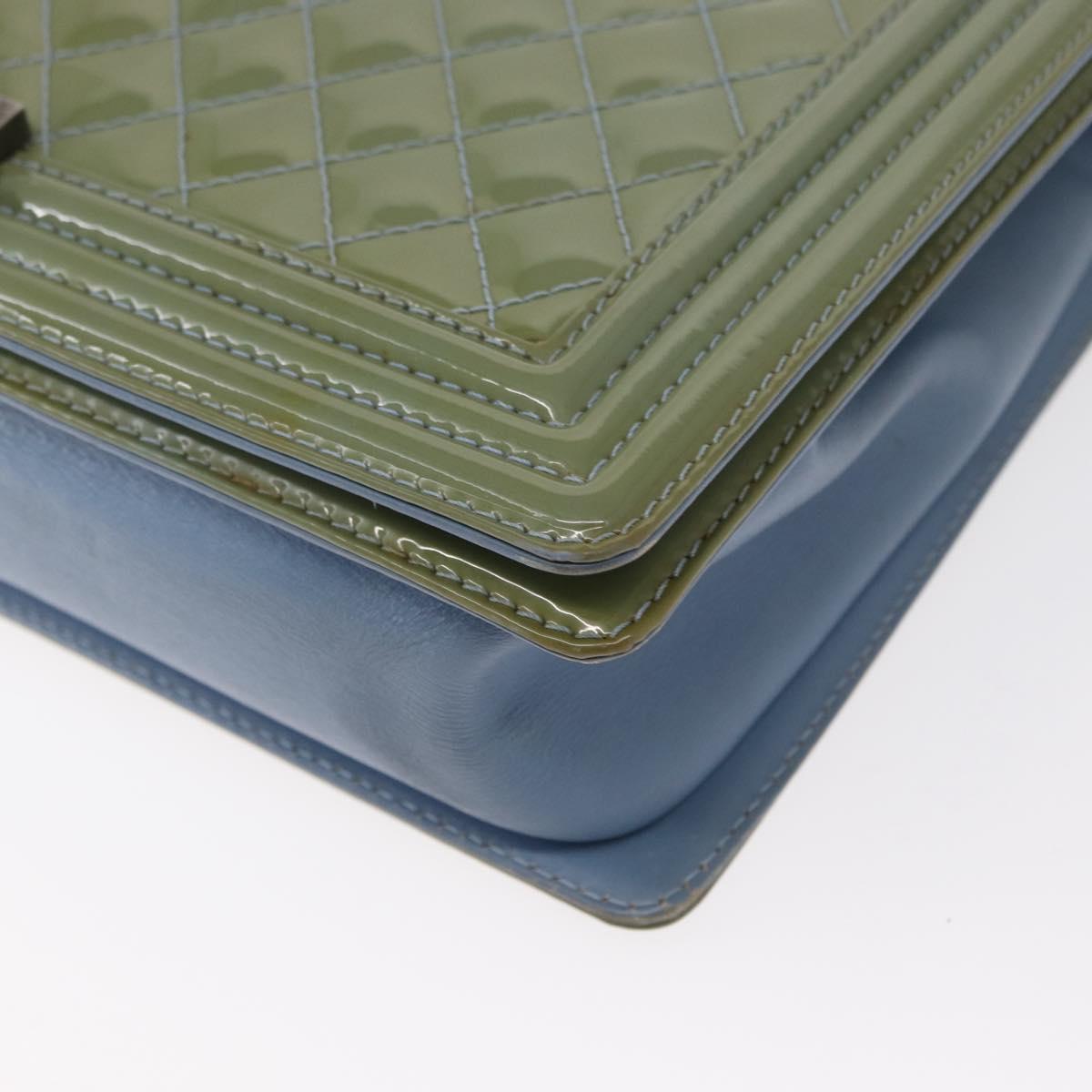 CHANEL Chain Boy Chanel Shoulder Bag Patent leather Green Blue CC Auth 152239