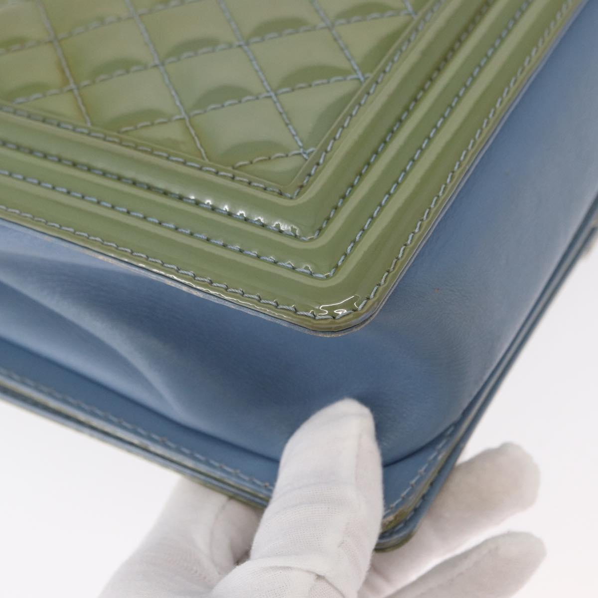 CHANEL Chain Boy Chanel Shoulder Bag Patent leather Green Blue CC Auth 152239