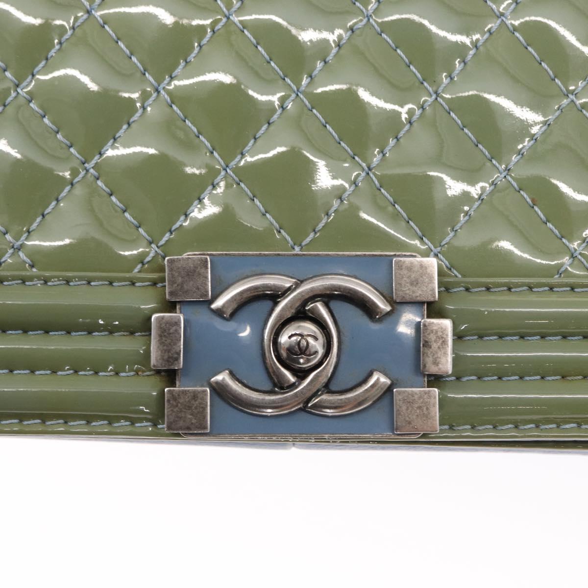 CHANEL Chain Boy Chanel Shoulder Bag Patent leather Green Blue CC Auth 152239