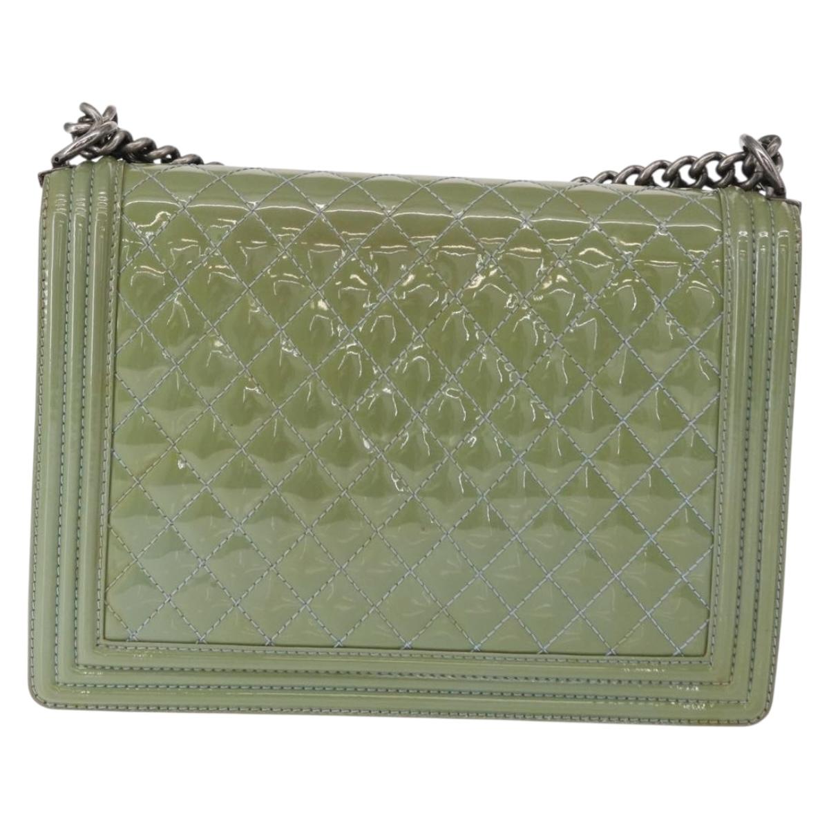 CHANEL Chain Boy Chanel Shoulder Bag Patent leather Green Blue CC Auth 152239