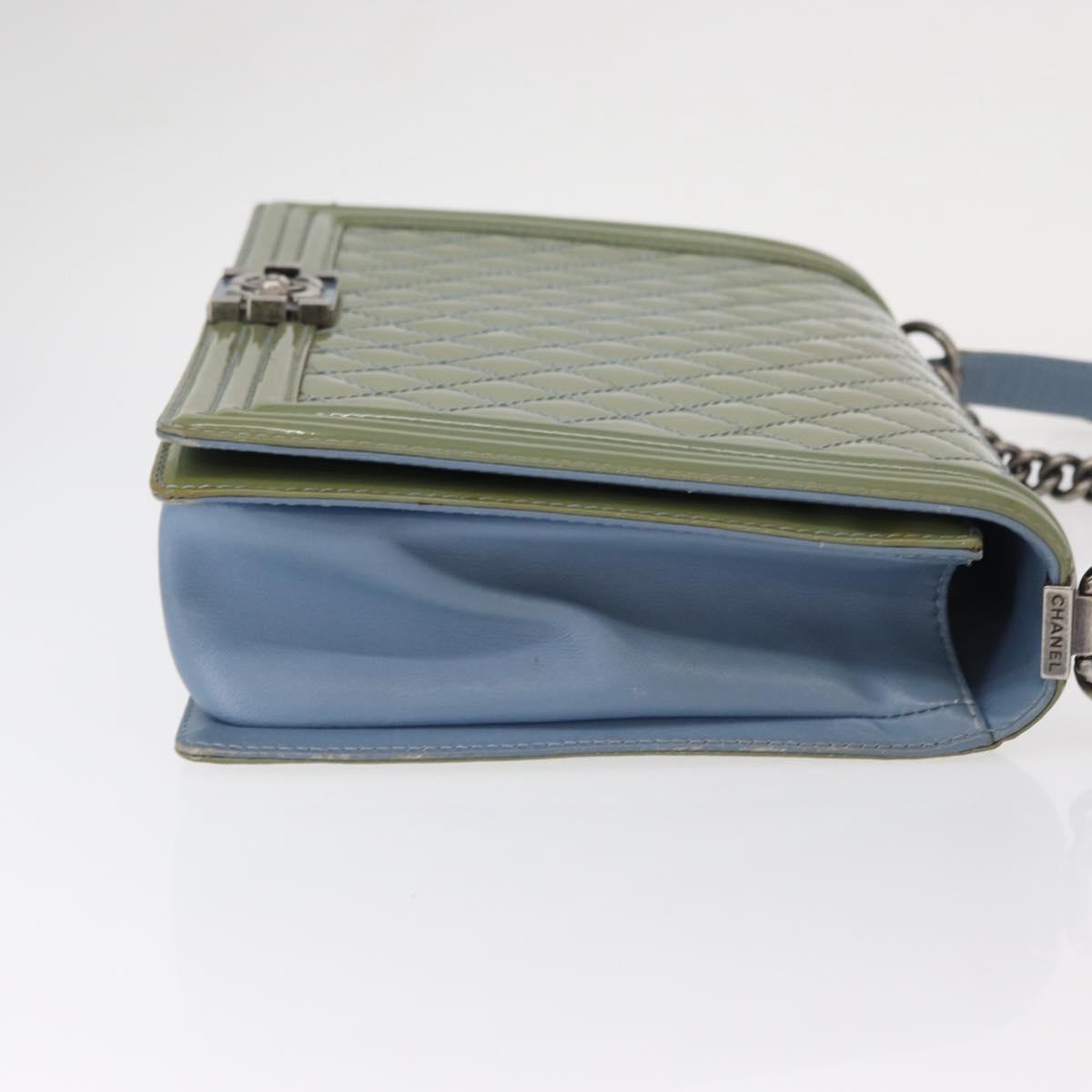 CHANEL Chain Boy Chanel Shoulder Bag Patent leather Green Blue CC Auth 152239
