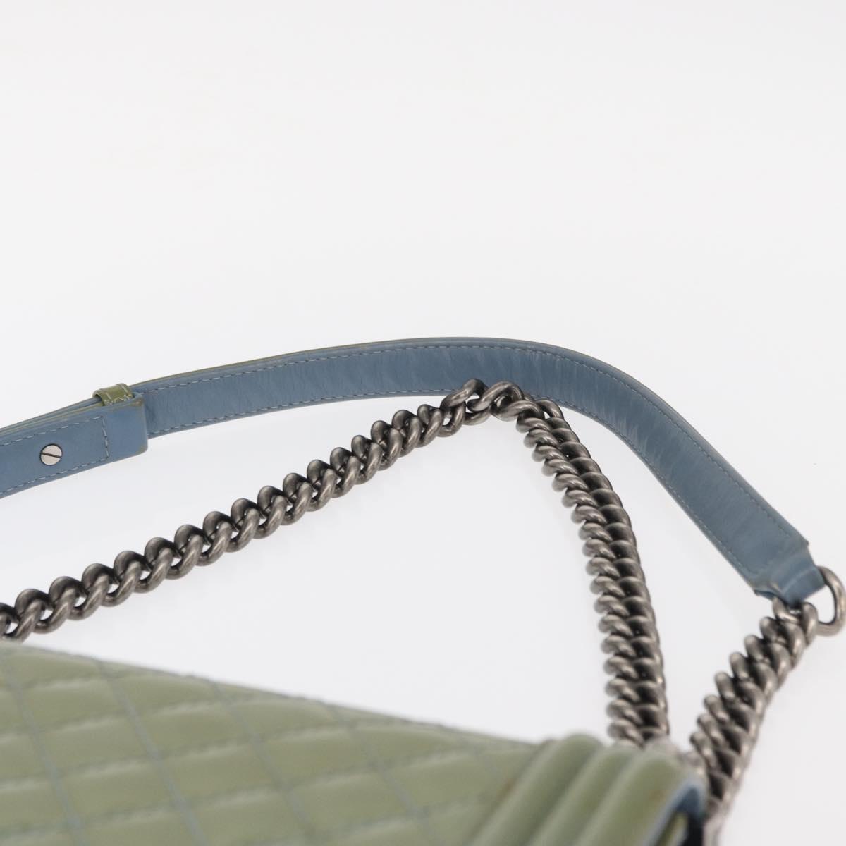 CHANEL Chain Boy Chanel Shoulder Bag Patent leather Green Blue CC Auth 152239