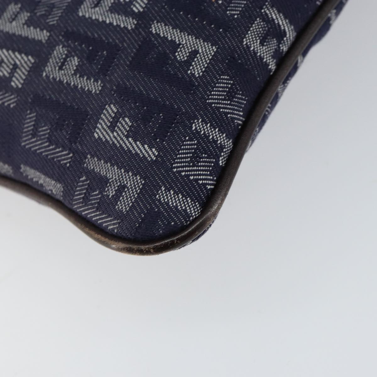 FENDI Zucchino Canvas Shoulder Bag Navy Silver Auth 152243