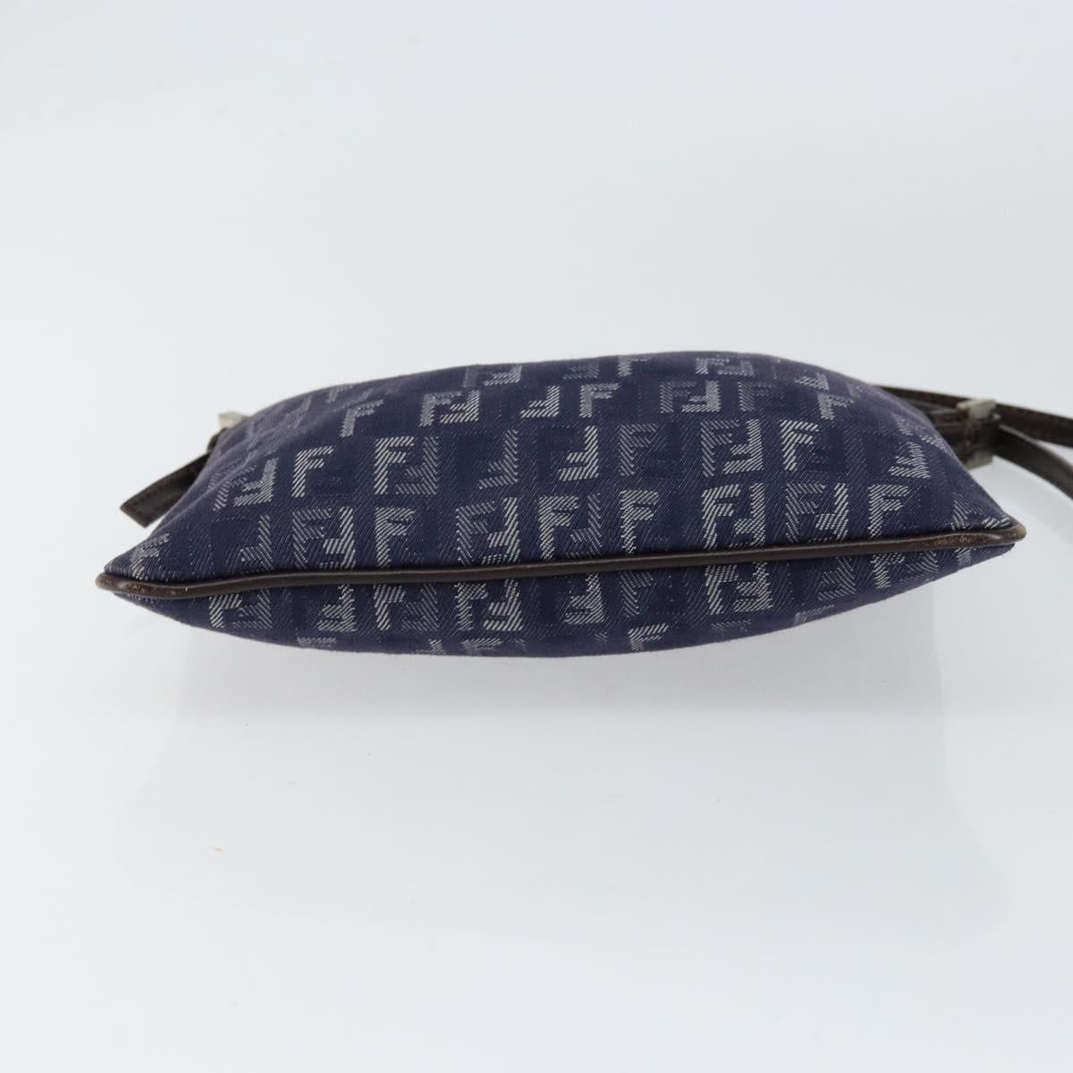 FENDI Zucchino Canvas Shoulder Bag Navy Silver Auth 152243