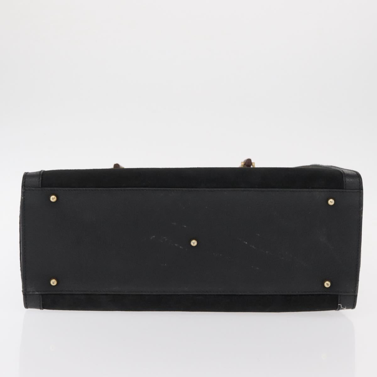 GUCCI Bamboo Hand Bag Suede Leather Black Gold 002 1186 0260 Auth 152254