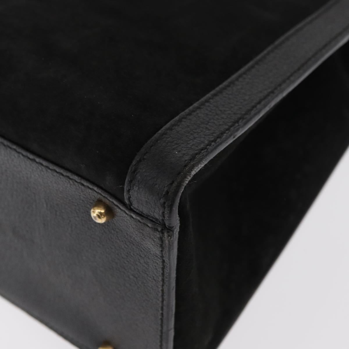 GUCCI Bamboo Hand Bag Suede Leather Black Gold 002 1186 0260 Auth 152254