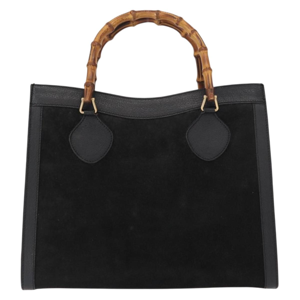 GUCCI Bamboo Hand Bag Suede Leather Black Gold 002 1186 0260 Auth 152254