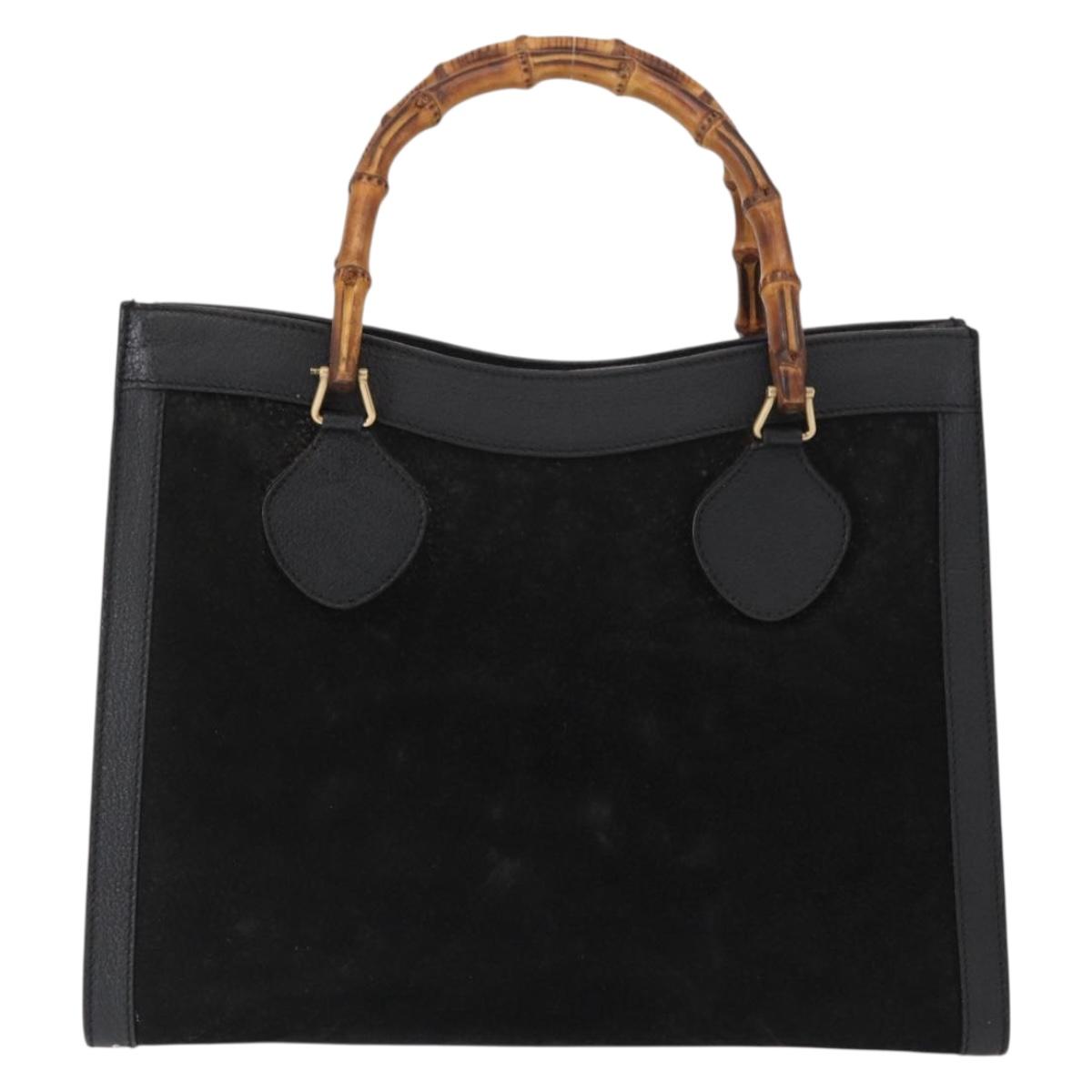 GUCCI Bamboo Hand Bag Suede Leather Black Gold 002 1186 0260 Auth 152254