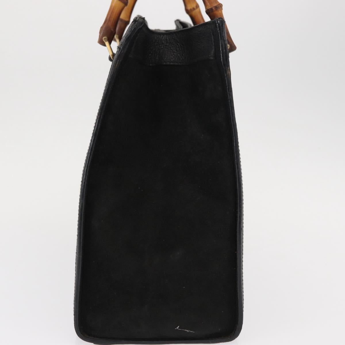 GUCCI Bamboo Hand Bag Suede Leather Black Gold 002 1186 0260 Auth 152254