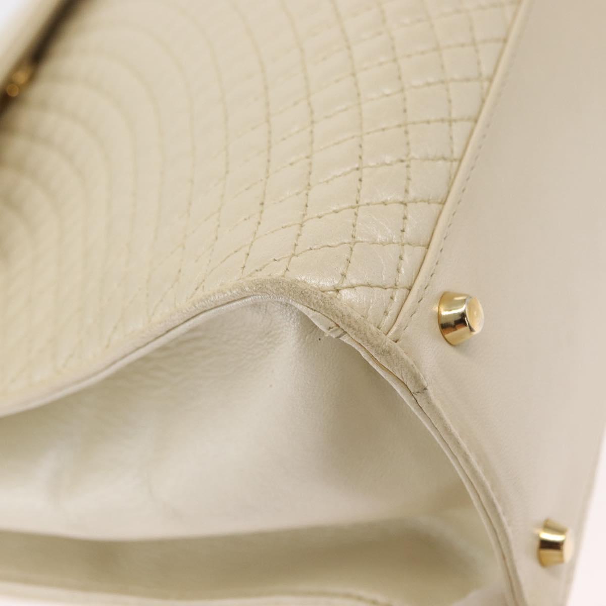 BALLY Quilted Hand Bag Leather Plastic 2way Cream Gold Auth 152255