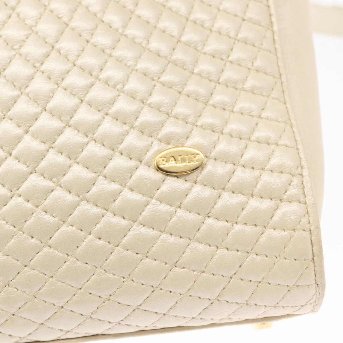 BALLY Quilted Hand Bag Leather Plastic 2way Cream Gold Auth 152255