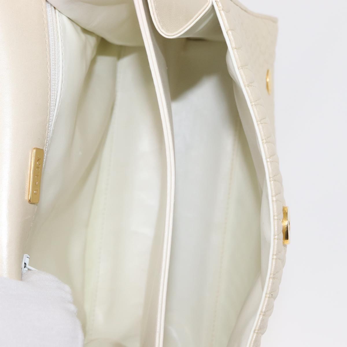 BALLY Quilted Hand Bag Leather Plastic 2way Cream Gold Auth 152255