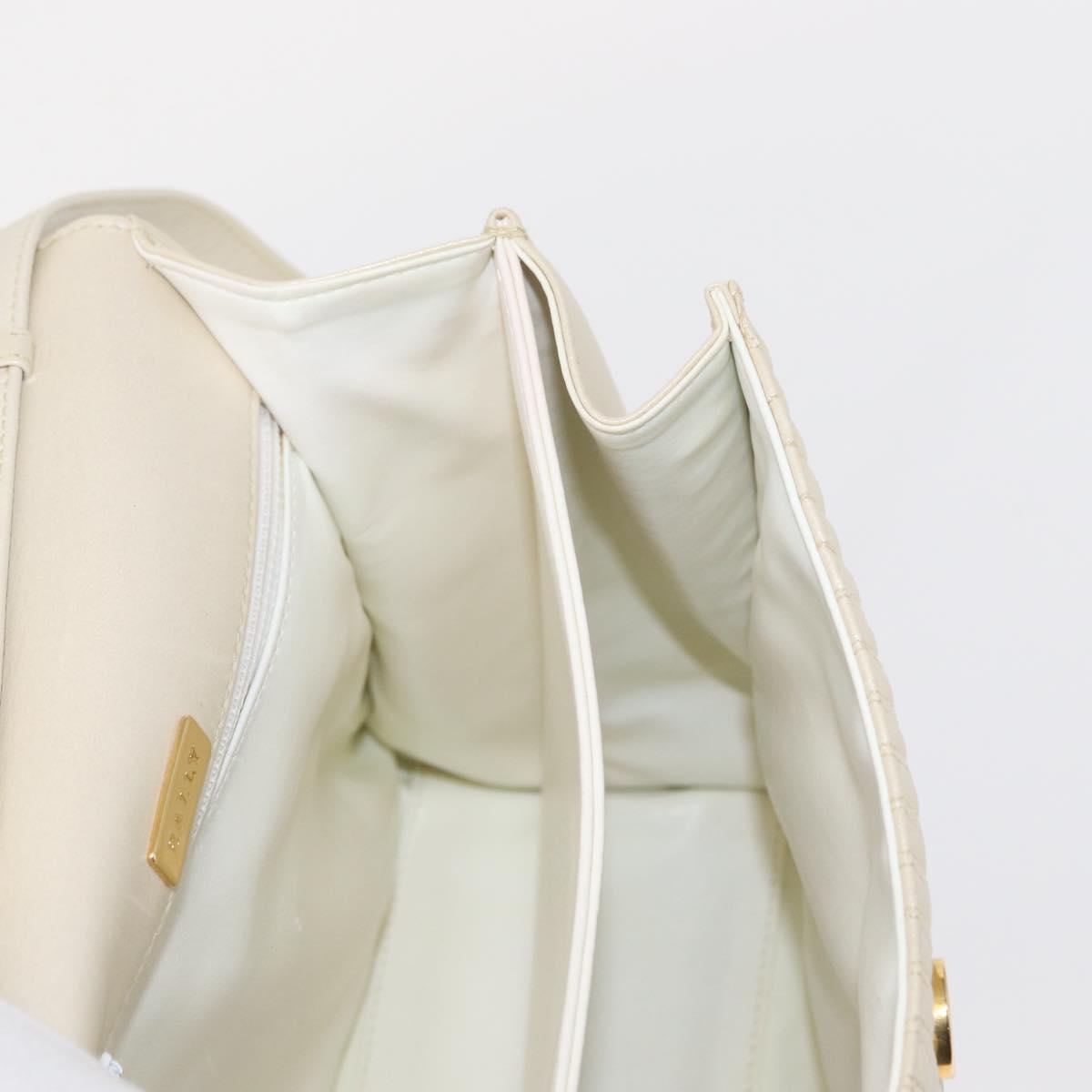 BALLY Quilted Hand Bag Leather Plastic 2way Cream Gold Auth 152255