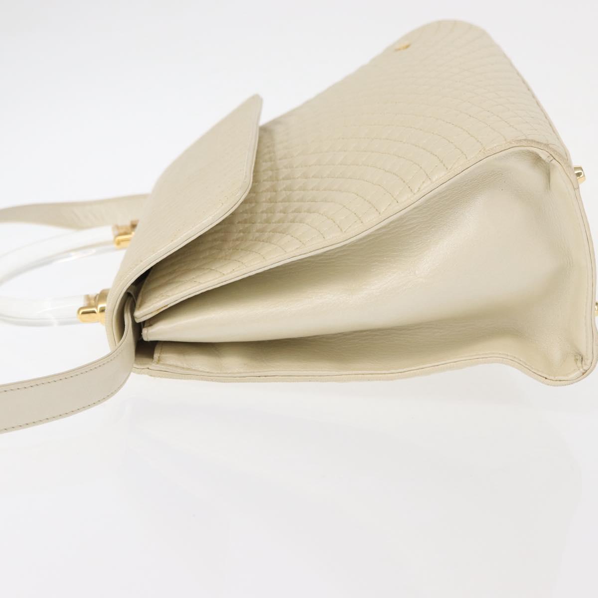 BALLY Quilted Hand Bag Leather Plastic 2way Cream Gold Auth 152255