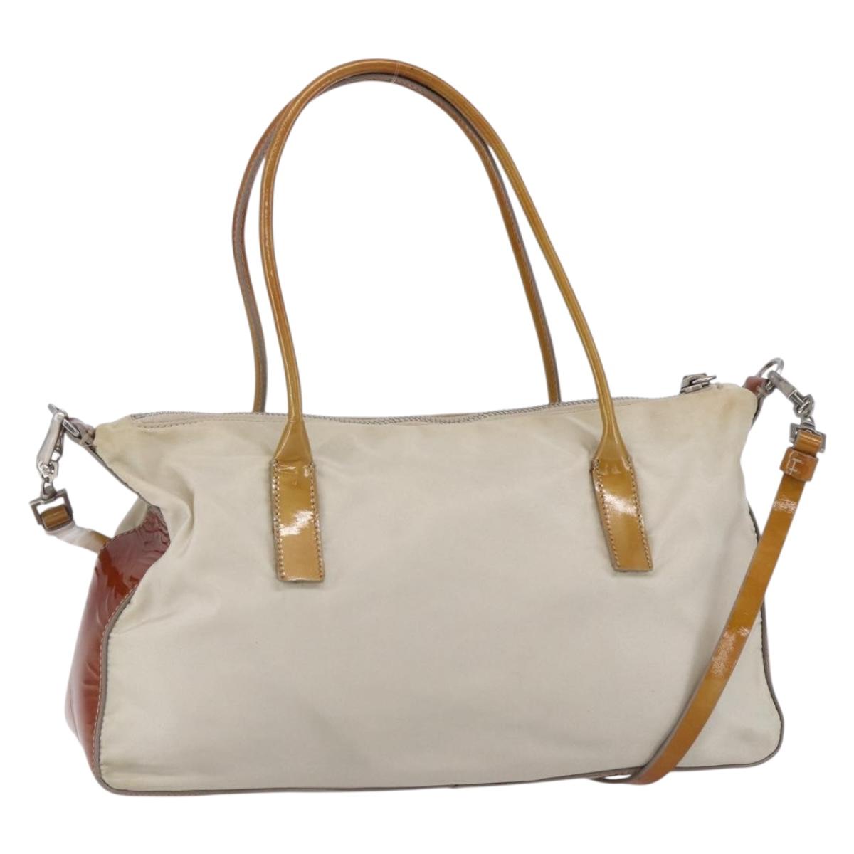 PRADA Hand Bag Nylon Enamel 2way White Silver Auth 152256