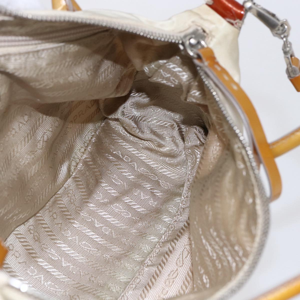 PRADA Hand Bag Nylon Enamel 2way White Silver Auth 152256