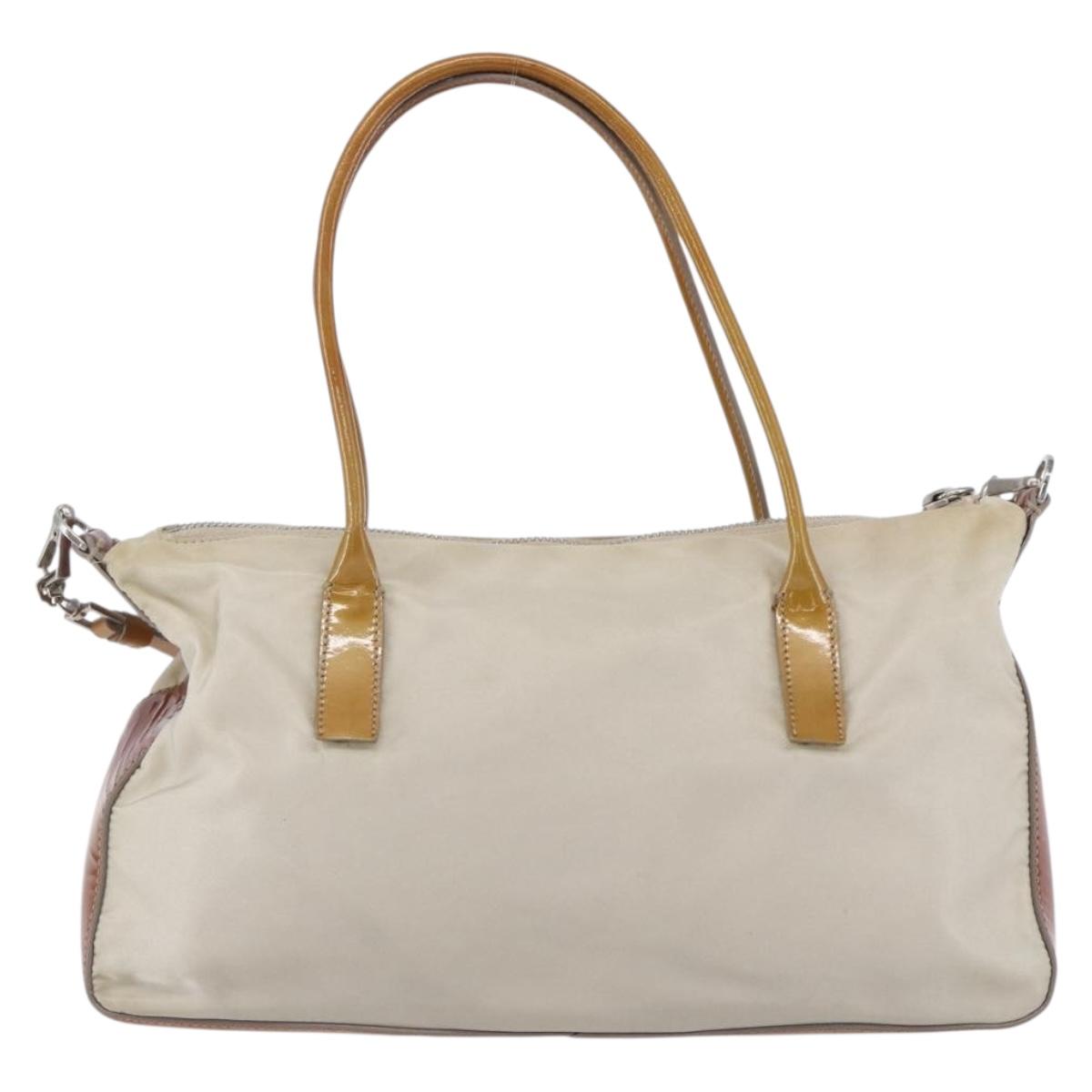 PRADA Hand Bag Nylon Enamel 2way White Silver Auth 152256