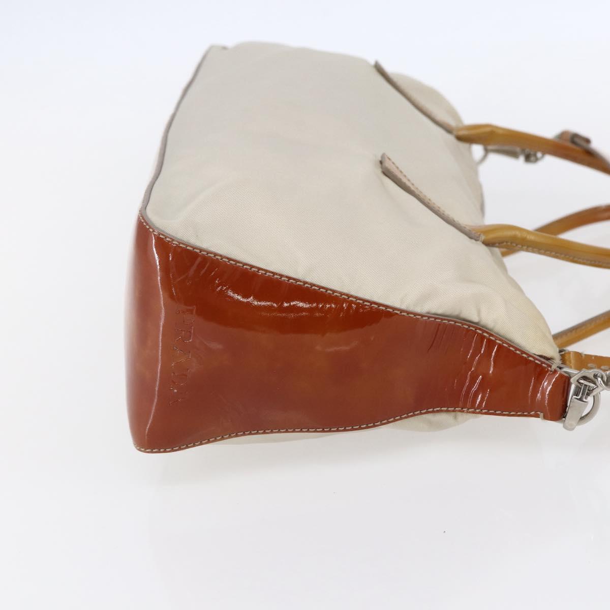 PRADA Hand Bag Nylon Enamel 2way White Silver Auth 152256