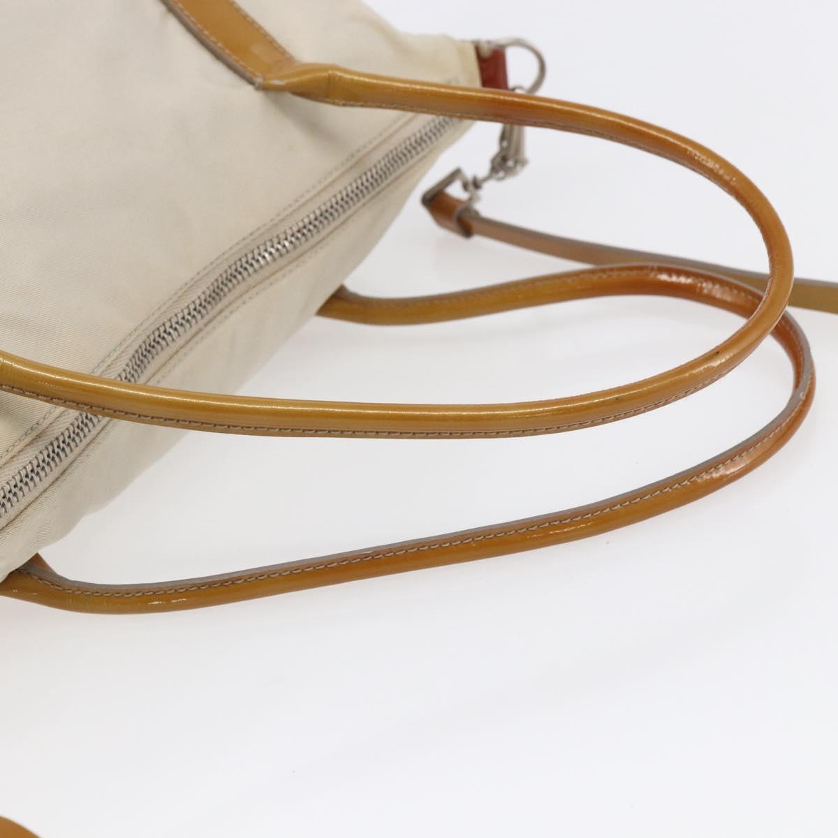 PRADA Hand Bag Nylon Enamel 2way White Silver Auth 152256
