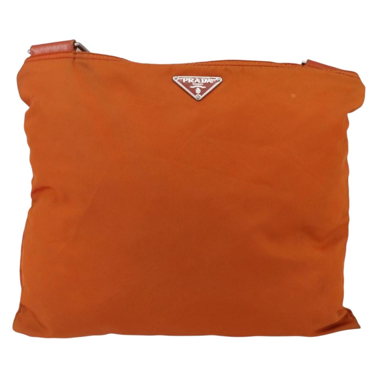 PRADA Shoulder Bag Nylon Orange Silver Auth 152258