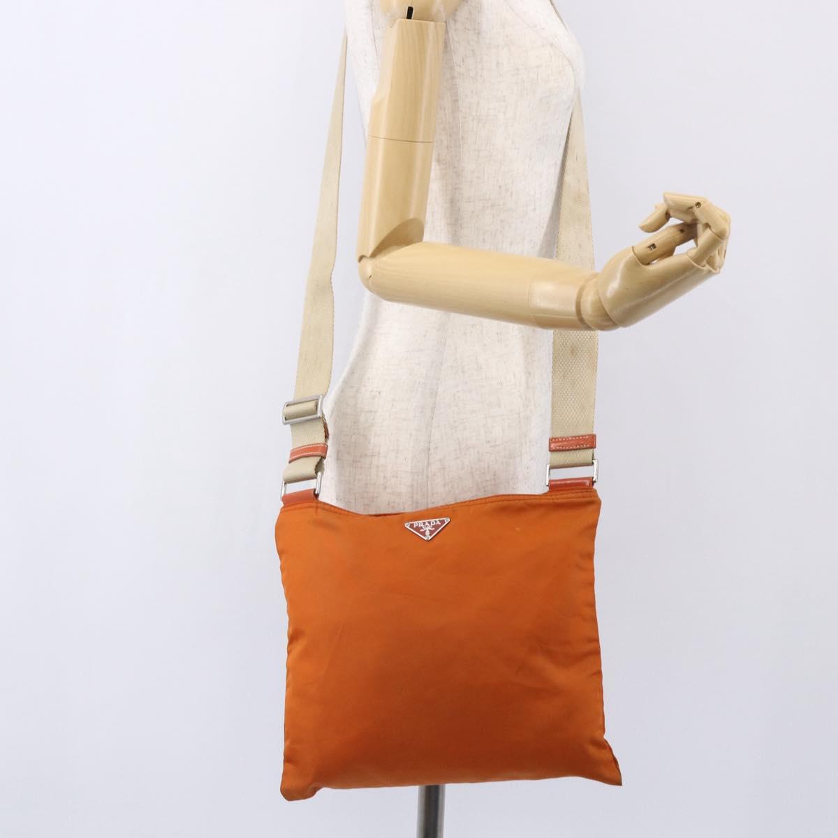 PRADA Shoulder Bag Nylon Orange Silver Auth 152258