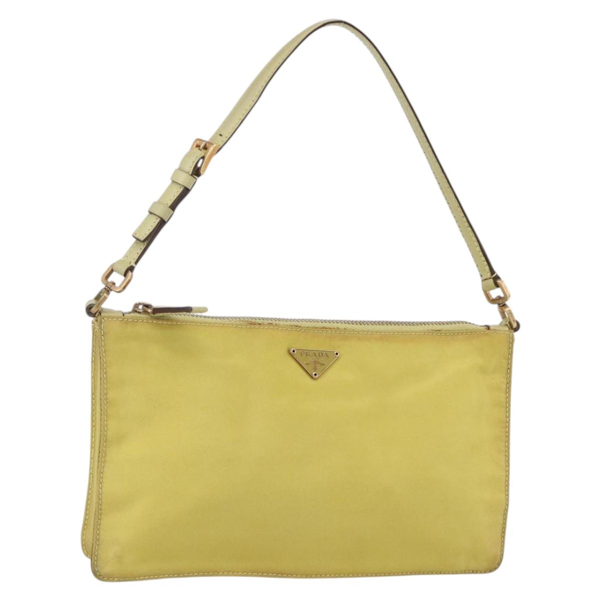 PRADA Accessory Pouch Nylon Yellow Gold Auth 152259