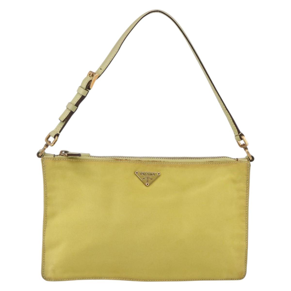 PRADA Accessory Pouch Nylon Yellow Gold Auth 152259