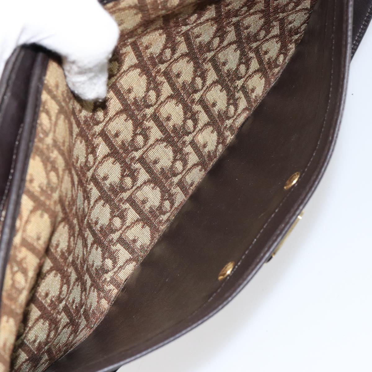 Christian Dior Trotter Canvas Shoulder Bag Beige Gold Auth 152260