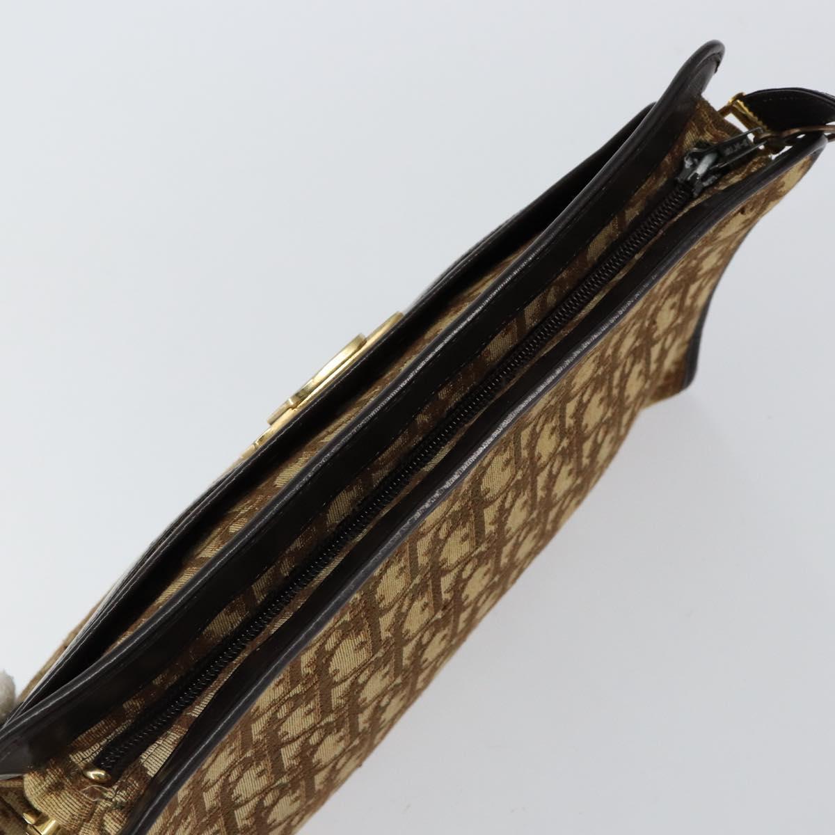 Christian Dior Trotter Canvas Shoulder Bag Beige Gold Auth 152260