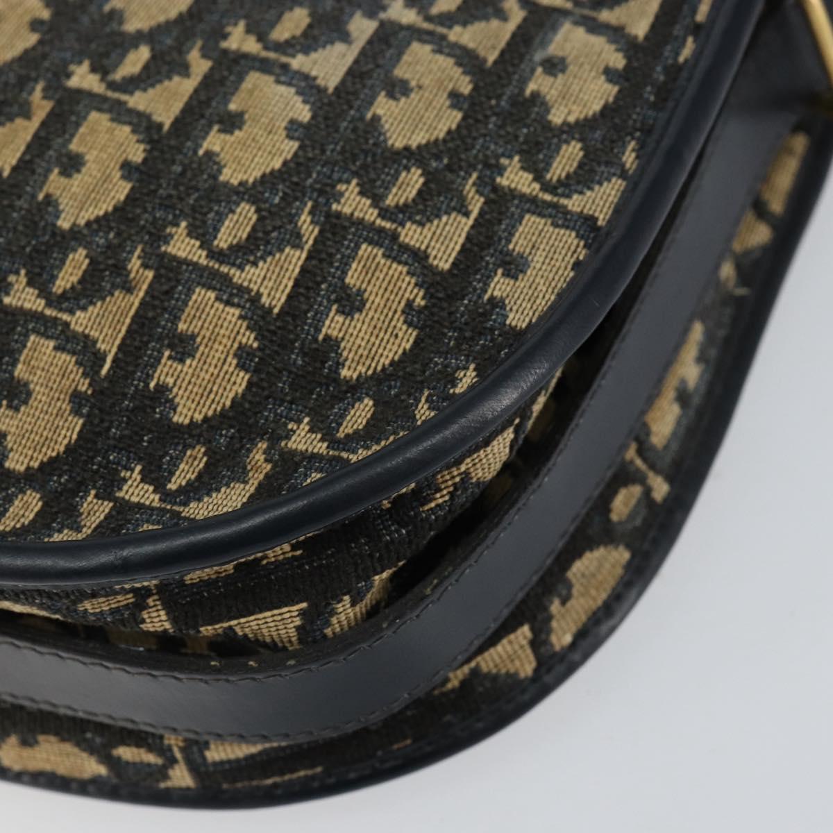 Christian Dior Trotter Canvas Shoulder Bag Navy Gold Auth 152262