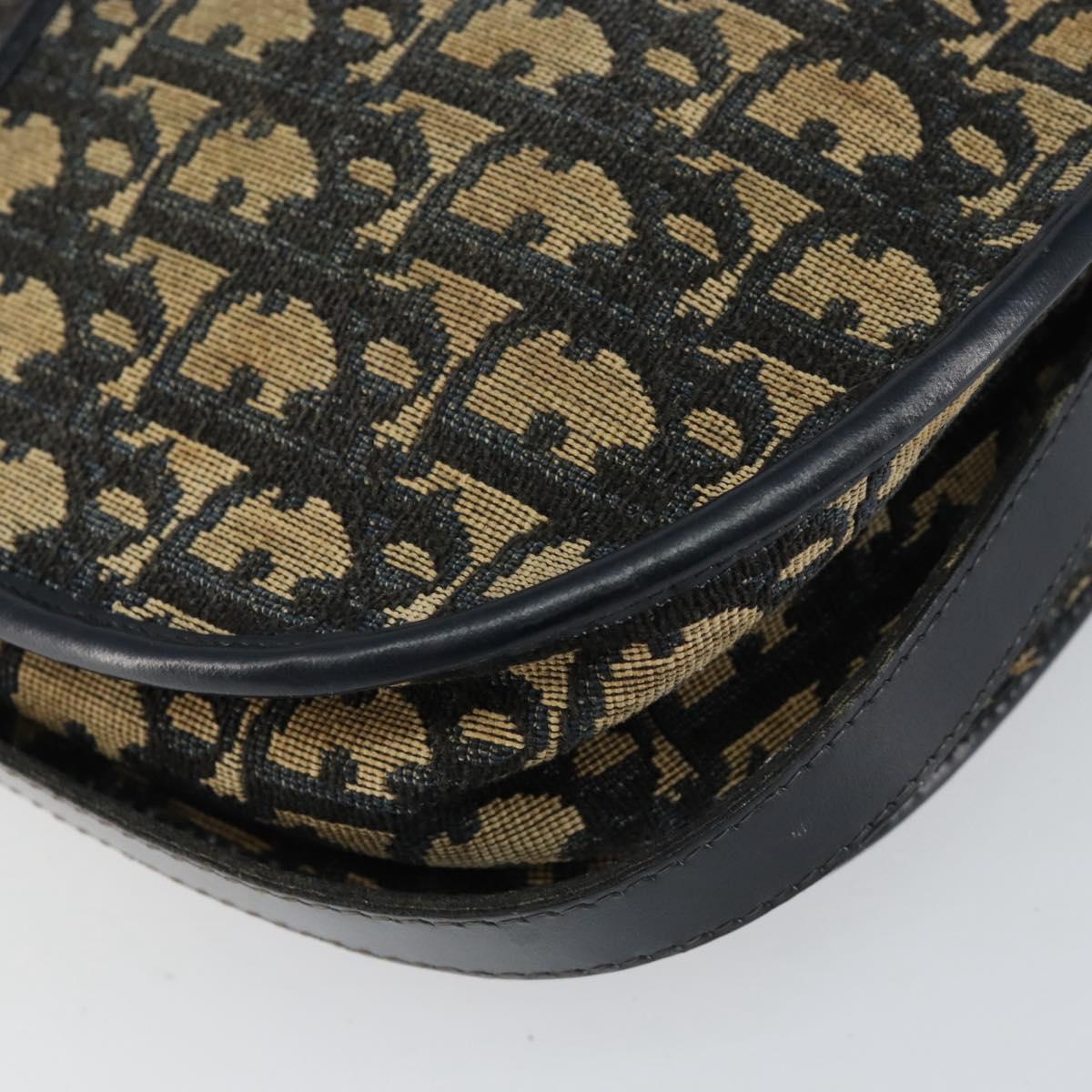 Christian Dior Trotter Canvas Shoulder Bag Navy Gold Auth 152262