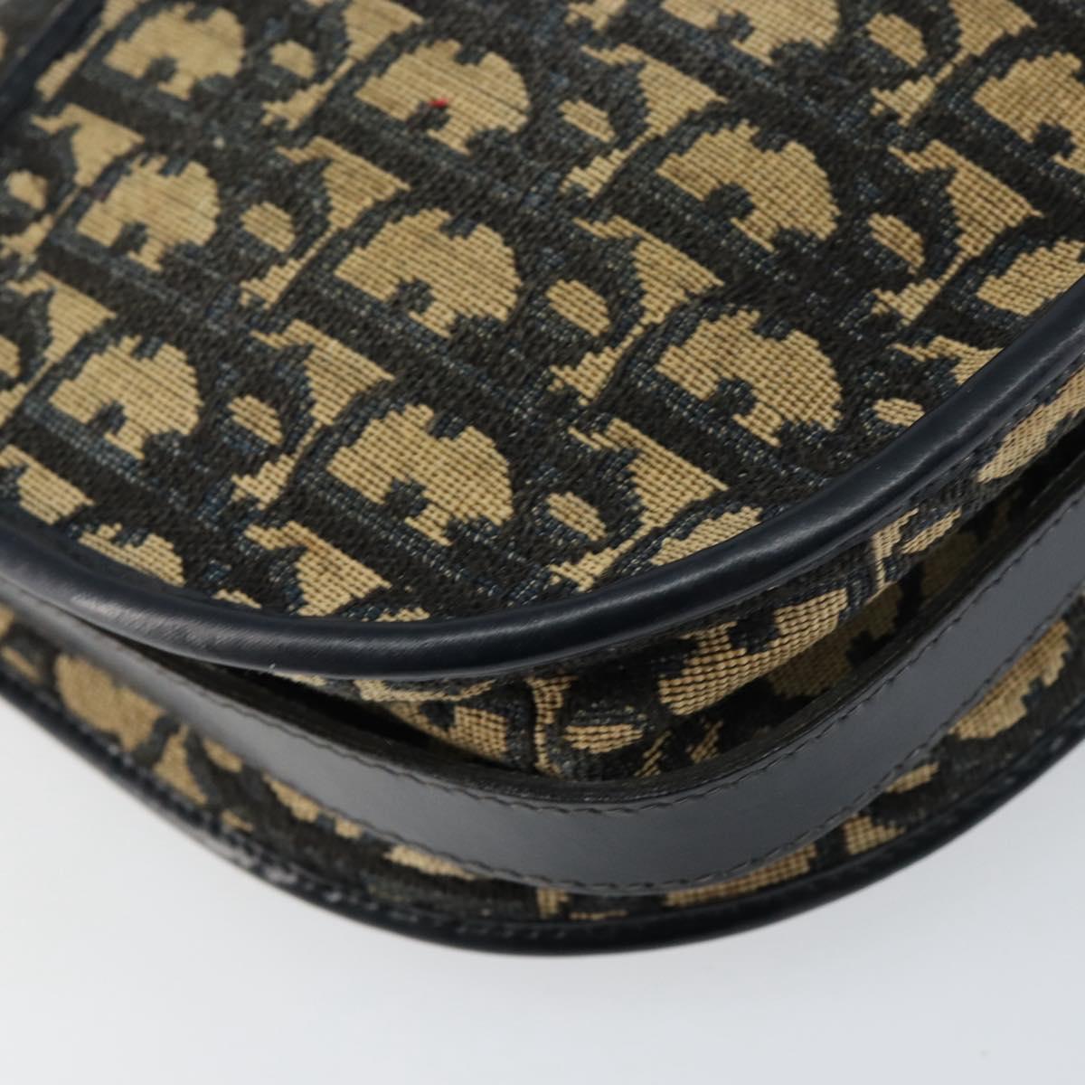 Christian Dior Trotter Canvas Shoulder Bag Navy Gold Auth 152262