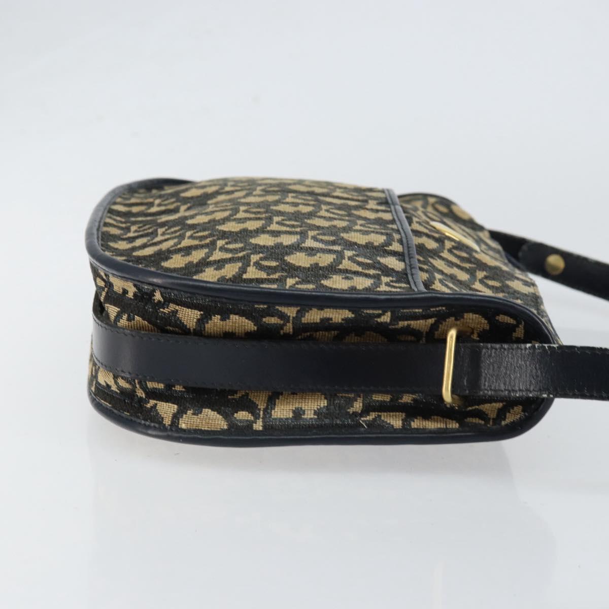 Christian Dior Trotter Canvas Shoulder Bag Navy Gold Auth 152262