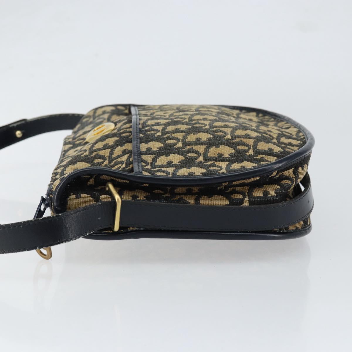 Christian Dior Trotter Canvas Shoulder Bag Navy Gold Auth 152262