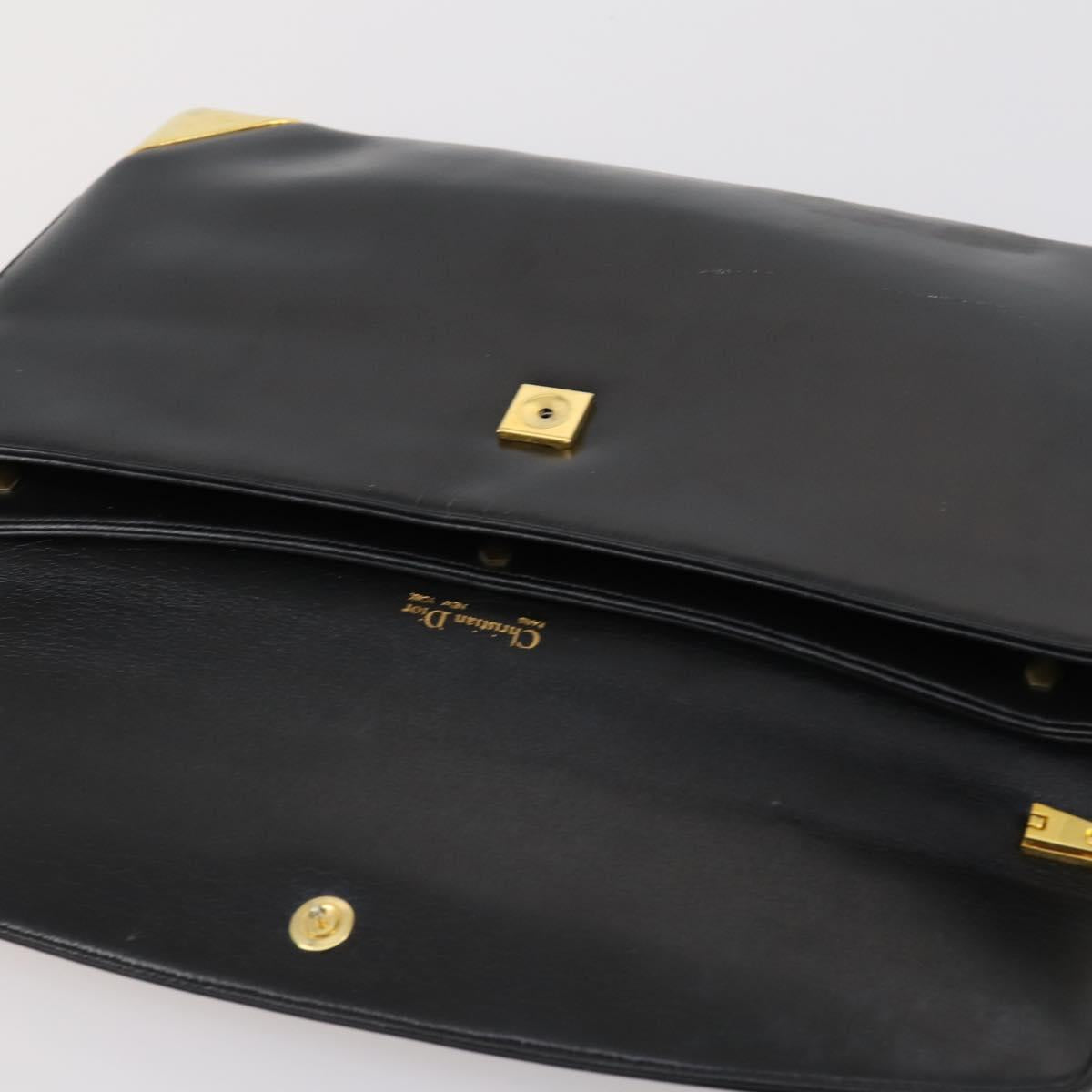 Christian Dior Trotter Canvas Clutch Bag Leather Black Gold Auth 152263