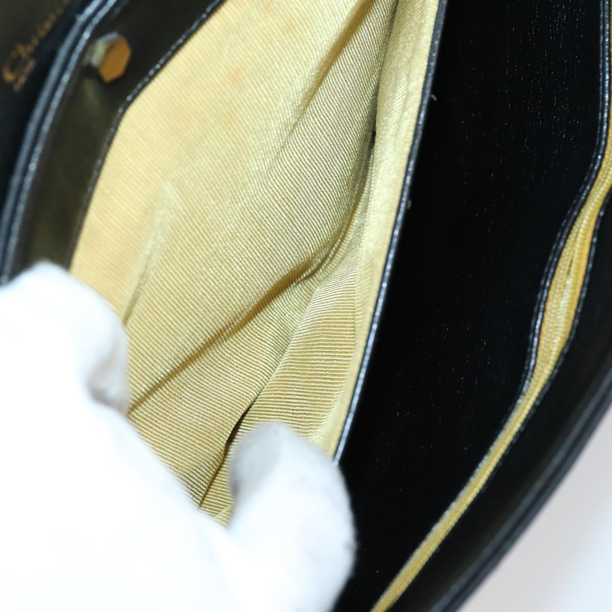 Christian Dior Trotter Canvas Clutch Bag Leather Black Gold Auth 152263