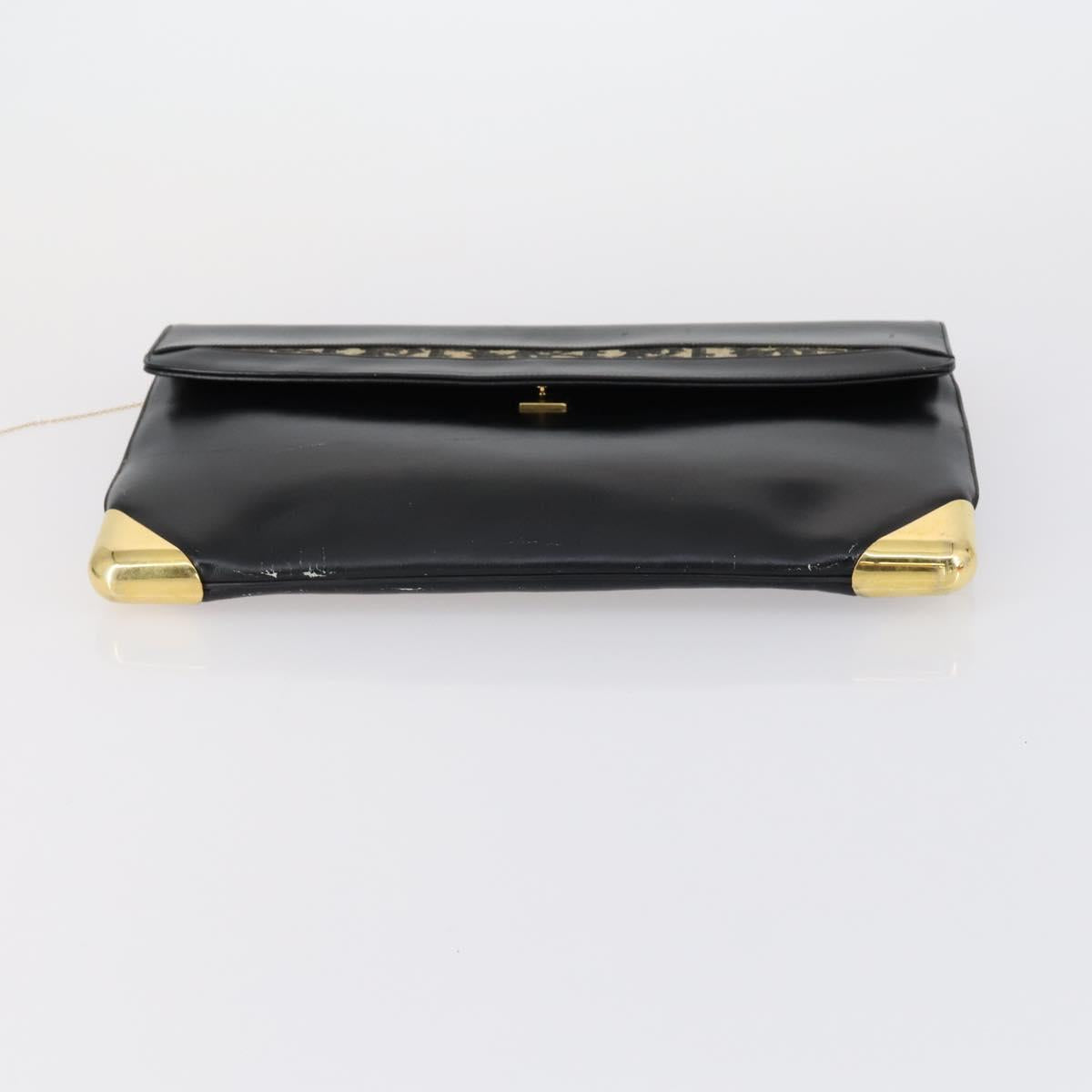Christian Dior Trotter Canvas Clutch Bag Leather Black Gold Auth 152263