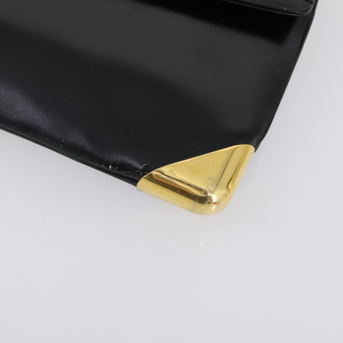 Christian Dior Trotter Canvas Clutch Bag Leather Black Gold Auth 152263
