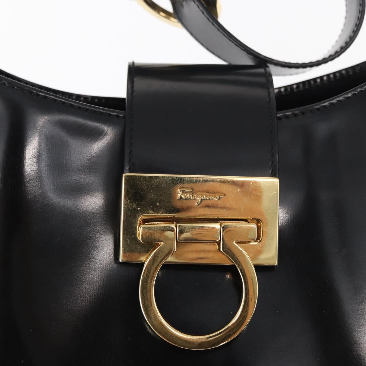 Salvatore Ferragamo Gancini Shoulder Bag Leather Black Gold Auth 152264