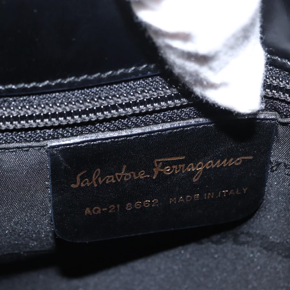 Salvatore Ferragamo Gancini Shoulder Bag Leather Black Gold Auth 152264