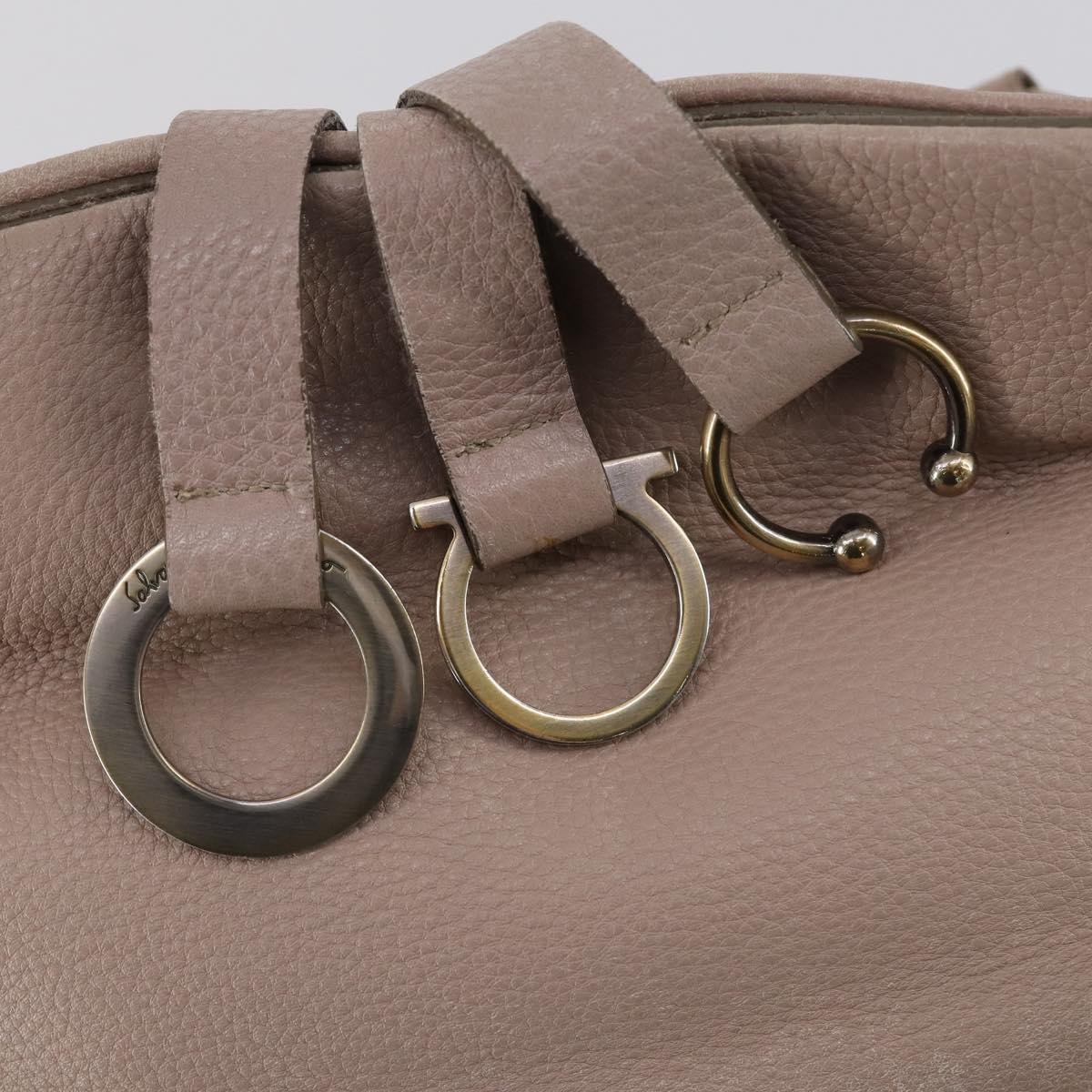 Salvatore Ferragamo Shoulder Bag Leather Beige Gold Auth 152265
