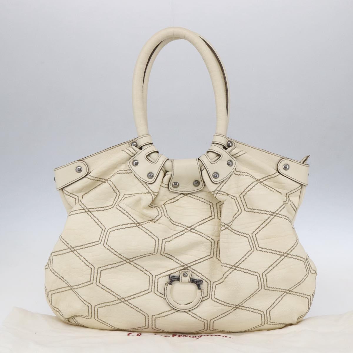 Salvatore Ferragamo Tote Bag Leather White Auth 152267