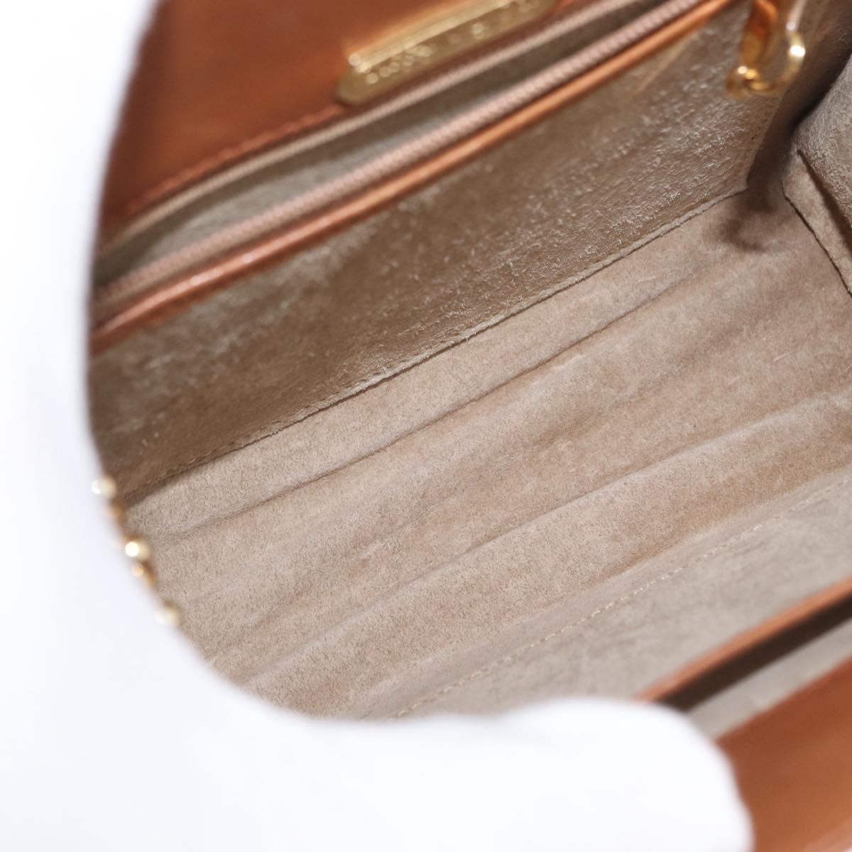 TIFFANY&Co. Chain Shoulder Bag Leather Brown Gold Auth 152268