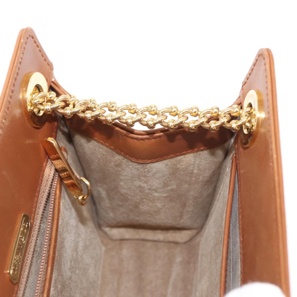 TIFFANY&Co. Chain Shoulder Bag Leather Brown Gold Auth 152268