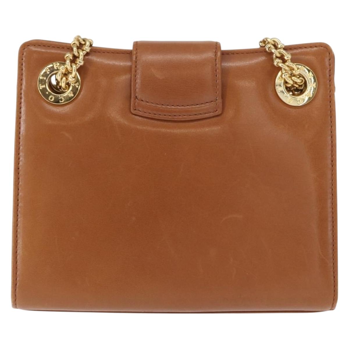 TIFFANY&Co. Chain Shoulder Bag Leather Brown Gold Auth 152268